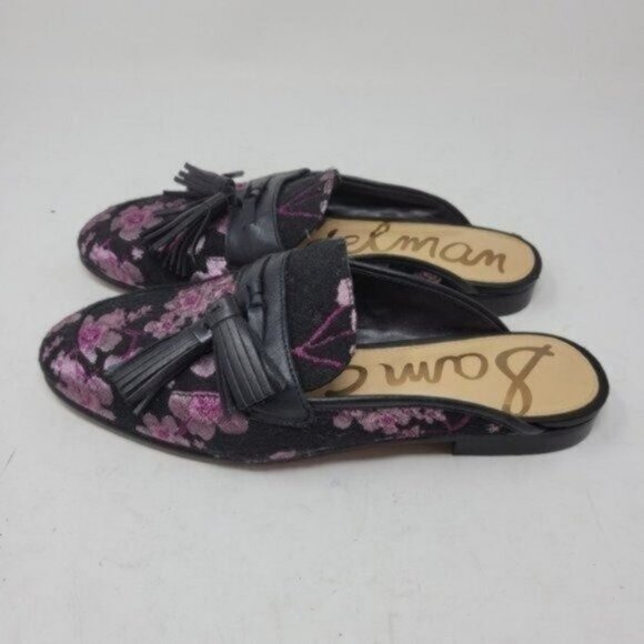 Sam Edelman | Leather Paris Jacquard Floral Cherry Blossom Mules Black Pink - Picture 6 of 11